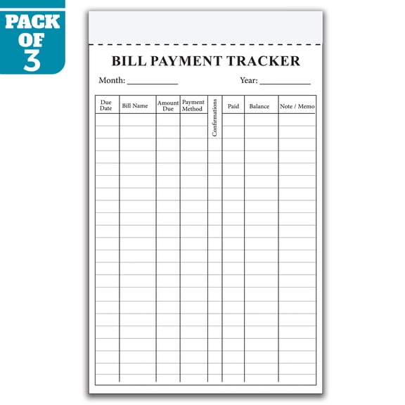 Bill Payment Tracker Notepad 5.5 x 8.5 Inch, Pack of 3 Monthly Bill Organizer Pads, 50 Sheets Per Pad, Expense and Payment Log for Home, Office, Personal Finance, Made in USA