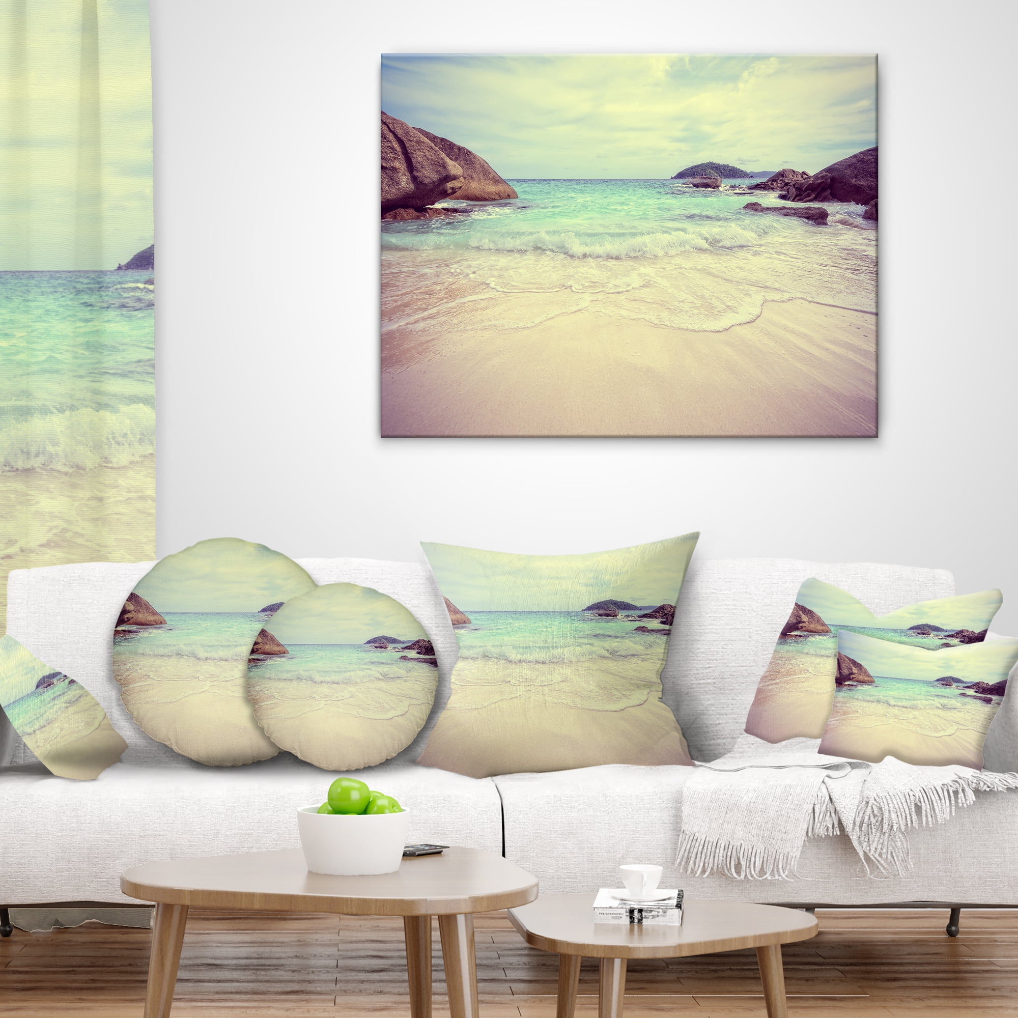 Designart Vintage Style Seashore Thailand - Seascape Throw Pillow - 12x20