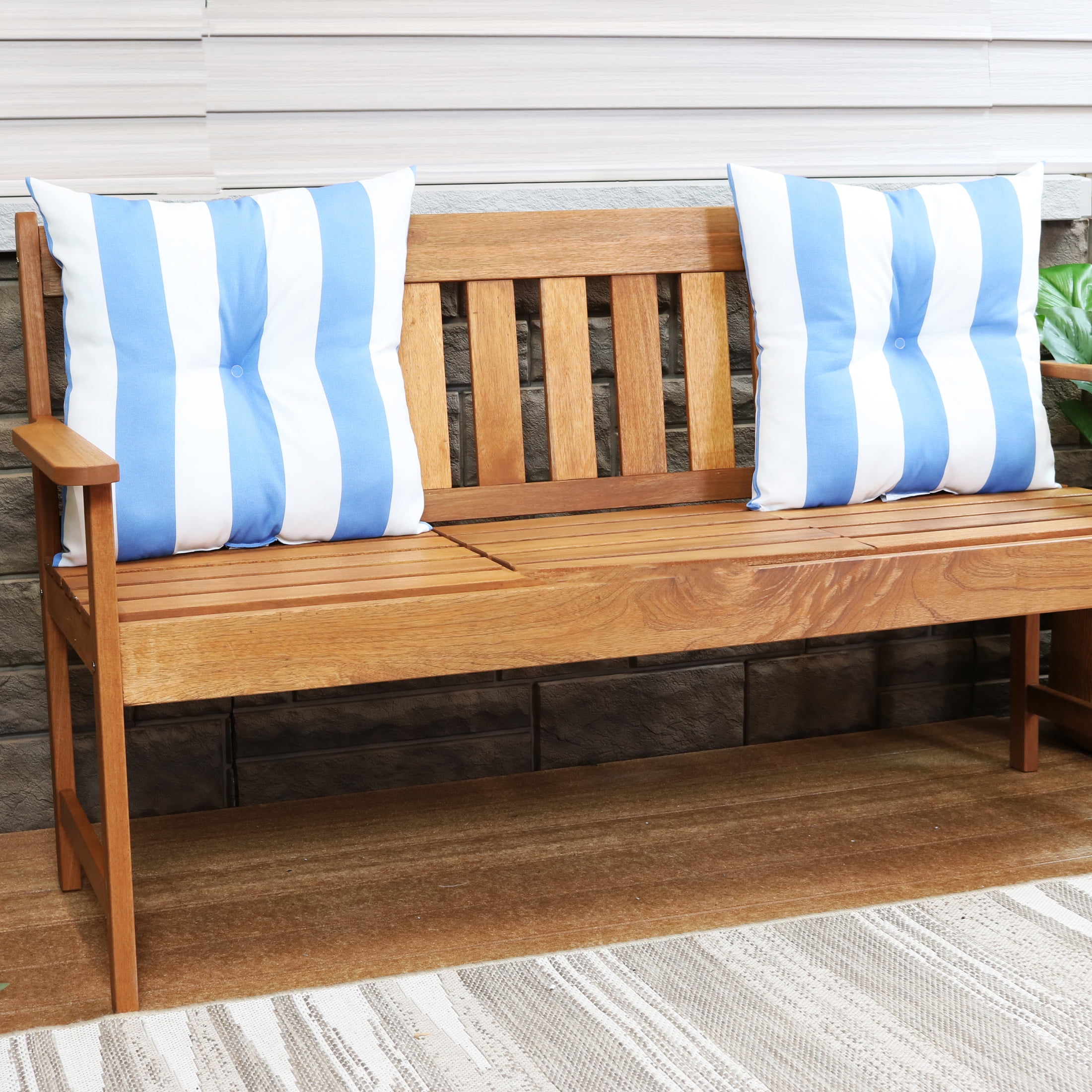 Sunnydaze 19" x 19" Beach-Bound Stripe Polyester Square Decorative Throw Pillow, 2 Count