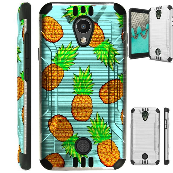 WORLD ACC Silver Guard Phone Case Compatible with Coolpad Legacy SR | Legacy S Brushed Metal Texture Hybrid TPU Cover (Teal Pineapple)