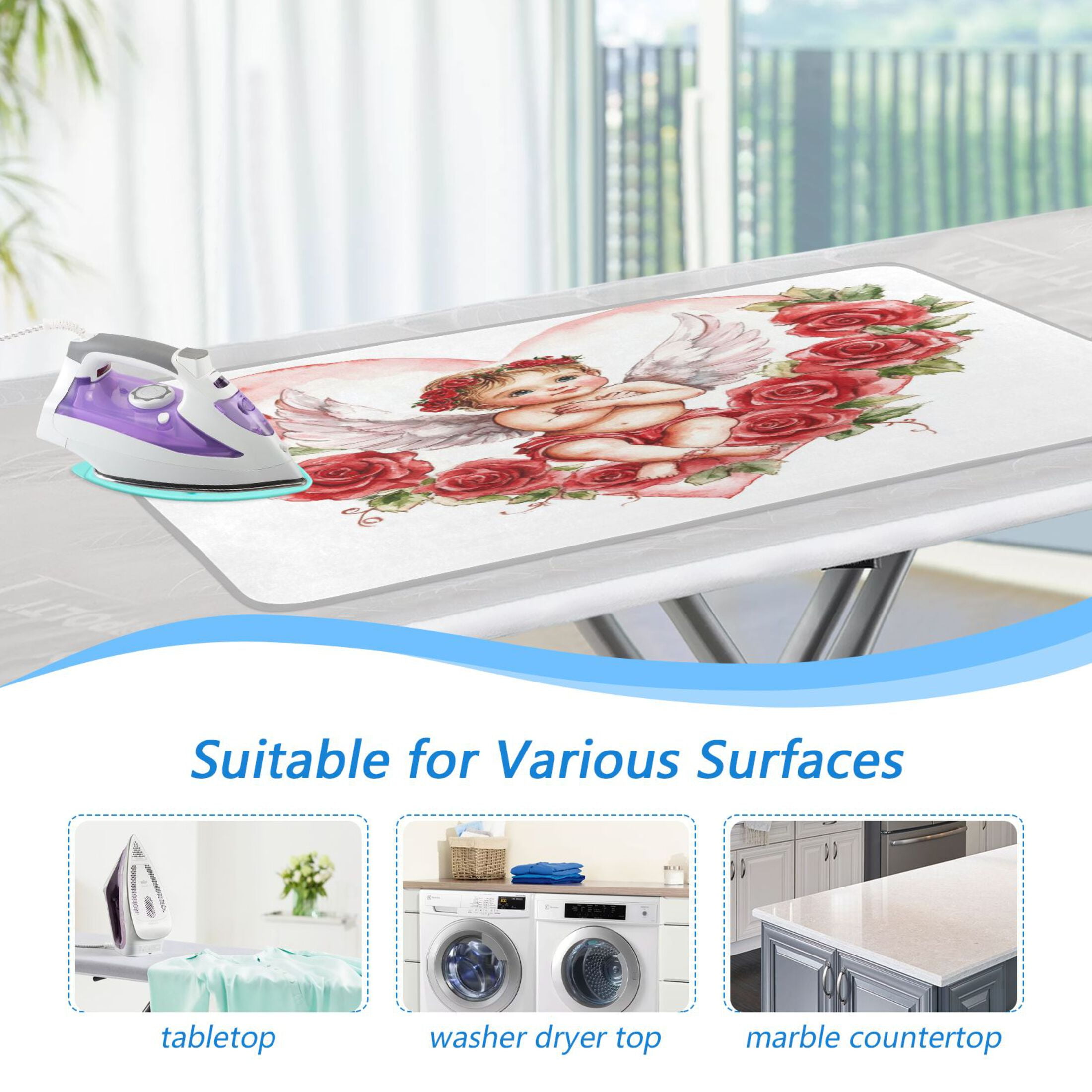Wobogo Cute Little Angel Cupid Pattern Ironing Mat Blanket Quilted Washer Dryer Heat Resistant Pad Foldable for Easy Storage