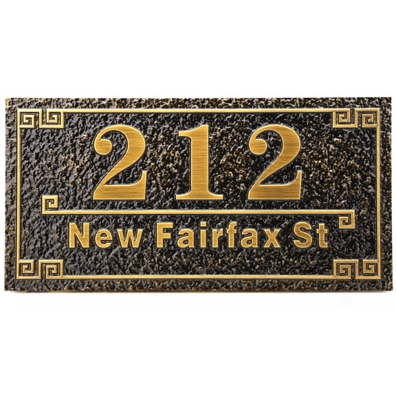 Personalized House Address Plaque 12" Cast Numbers for Outside Custom Street Name Address Sign Plate Vintage for Mailbox Door Room Classic Wall Outdoor Antique Brass