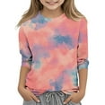 thumbnail image 2 of Hicidod Toddler Shirts 3/4 Length Sleeve Crewneck Tops Fashion Tie-Dye Spring Summer Pullover Clothes for Kids Girls Boys, 2 of 5
