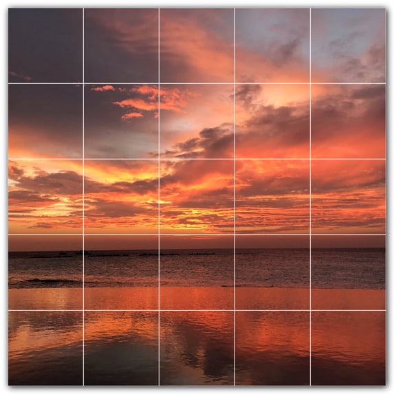Picture-Tiles.com: Sunset Ceramic Tile Wall Mural WAL500960-55S. 21.25"W x 21.25"H using (25) 4.25" x 4.25" Ceramic Tiles-Satin Finish
