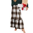 thumbnail image 5 of Wutalume Women's Flowy Plaid Ruffled Long Skirt, High Waist Elastic Waistband, Vintage Inspired Pleated Skirt for Fall and Winter,Khaki L, 5 of 6