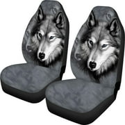 ZHANZZK Set of 2 Car Seat Covers Wolf 3D Universal Auto Front Seats Protector Fits for Car,SUV Sedan,Truck