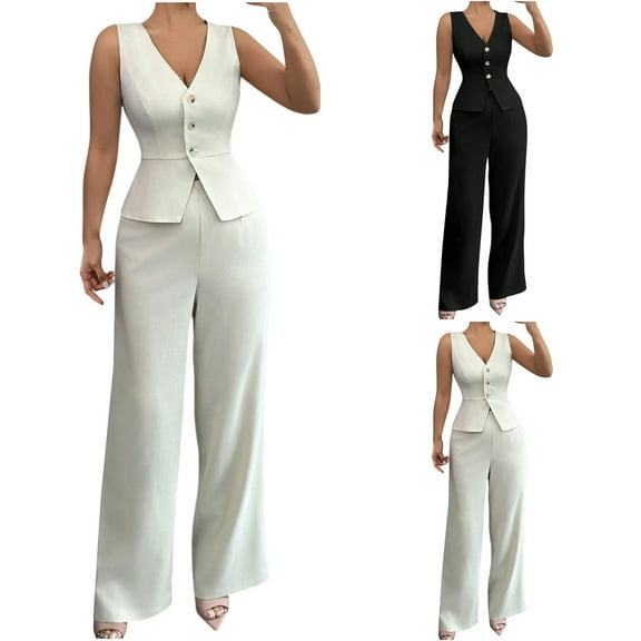 Ashirexll Two Piece Sets for Women, Womens Summer Outfits, Color Sleeveless Top and High Waisted Pant Two Piece Set