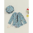 thumbnail image 2 of Bslissey Toddler Baby Girls Romper Swimsuit Floral Fruit Print Long Sleeve Bikini Swimwear Casual Crew Neck Zipper Bathing with Hat Infant Summer Beach Wear 6M-3T, 2 of 9