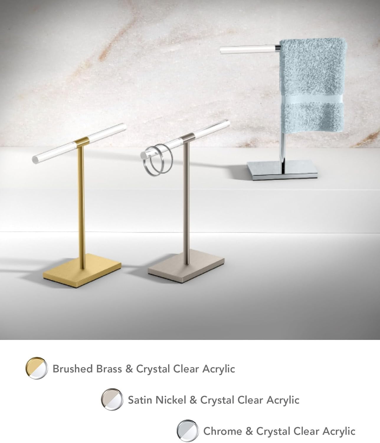 Gatco 1344C Countertop T-Shape Hand Towel Holder 11", Acrylic/Chrome