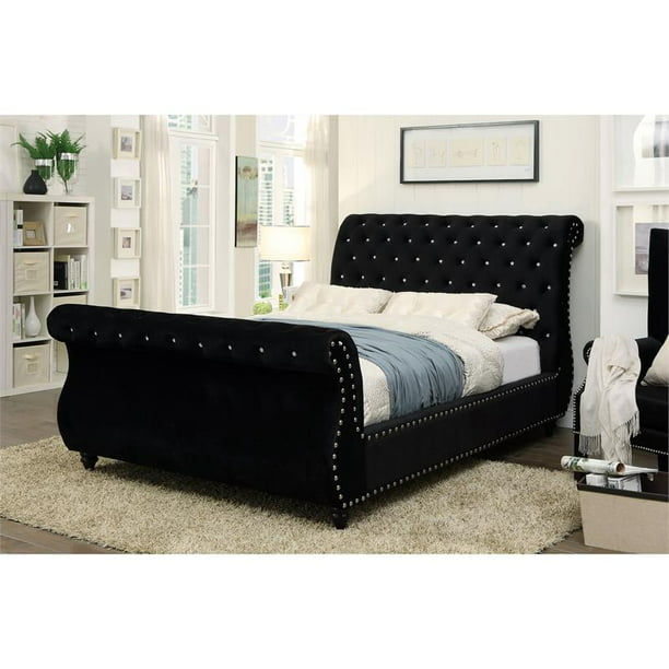 Furniture Of America Luxy Fabric And, Black King Size Sleigh Bed Frame