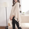 thumbnail image 6 of MSJUHEG Kimonos,Poncho Sweater Women,Cape Coat,Shawl Wraps,Wrap Cardigan,Cape Fringe Horn Buckle Irregular Double Fringe Cape Warm and Thick Beige One Size, 6 of 7