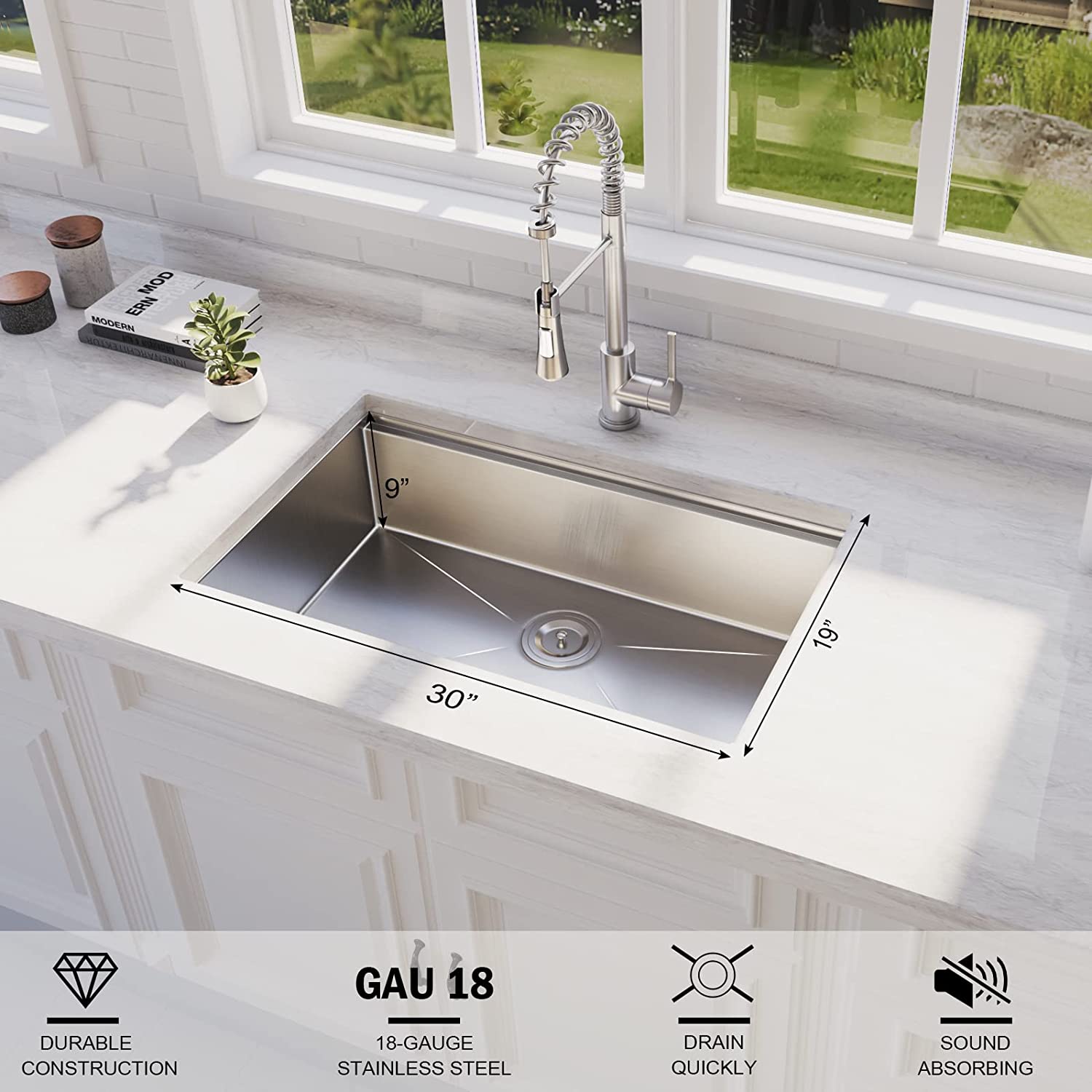 ALWEN 30 x 19 x inch Undermount 18 Gauge Stainless Steel Workstation  Single Bowl Kitchen Sink