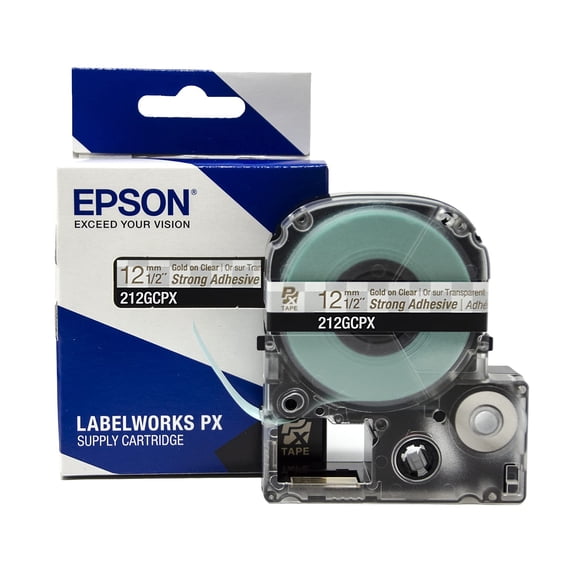 Epson LABELWORKS 212GCPX - Gold on Clear PET Label Maker Tape - 1/2" (12MM) Wide, 30'
