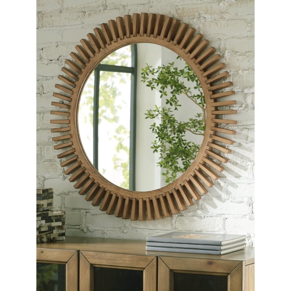 Signature Design by Ashley Tedwell Wall Accent Mirror with Brown Suburst Frame