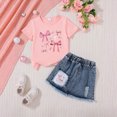 thumbnail image 2 of Toddler Baby Girls Outfit 2T 3T 4T 5T 6T 7T Short Sleeve Bow Print Tops T-Shirt + Skirt Dress Shorts Summer Two Piece Clothes Set Kaprioy Toddler Girl Clothes, 2 of 4