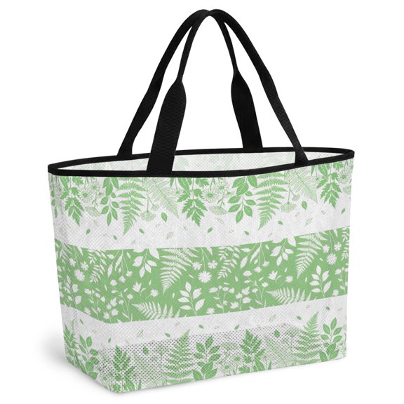 Green Botanical Leaves Beach Bag for Women, Large Breathable Mesh Beach Tote Bag, Farmhouse Pastoral Floral Sandproof Lightweight Travel Bags for Vacation Picnic Swimming Pool 15.7"x15.7"x9.1"