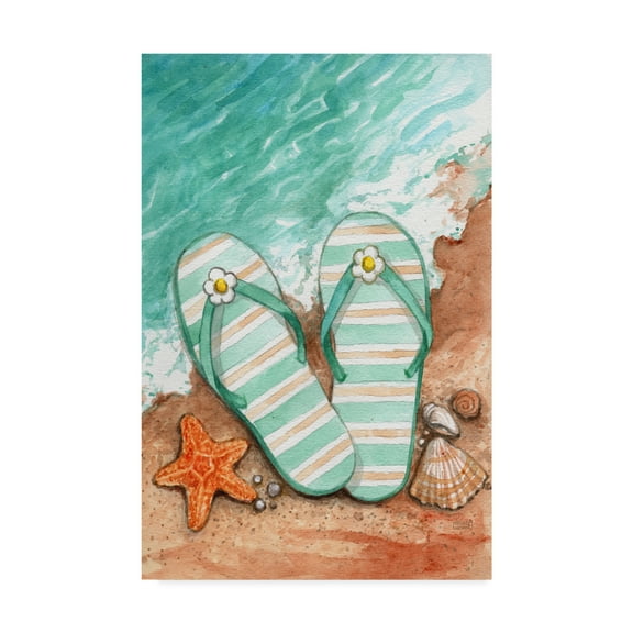 Trademark Fine Art 'Flip Flops On The Beach Plain' Canvas Art by Melinda Hipsher