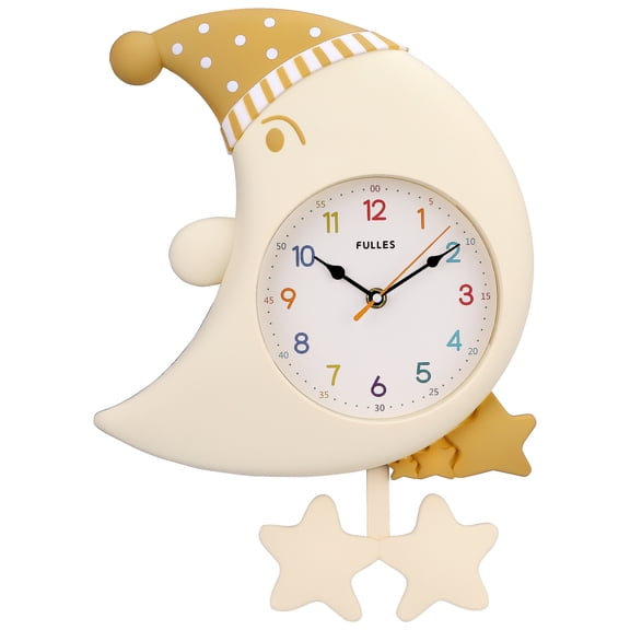 Unique Bargains 1pc Cute Moon Cartoon Star Decor Silent Wall Clock 18" x 12" x 2.4" Yellow