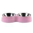 thumbnail image 7 of Double Cat Dog Bowl,Pets Water & Food Bowl Set for Small Medium Dogs Cats,Pet Supplies,Dog Double Bowl Puppy Food Feeder Stainless Steel Pet Drinking Dish,Pink,9.84x5.31x1.97In, 7 of 7