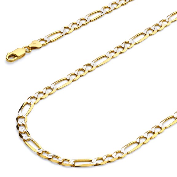 Wellingsale 14k Yellow Gold Polished 4.5mm Figaro 3 1 Fancy White Pave Chain Necklace with Lobster Claw Clasp - 26"