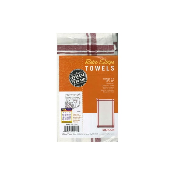 Aunt Martha's Vintage Stripe Towel 18"X28" 3/Pkg-White W/Black Stripe