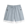 thumbnail image 6 of Cagogo Women Plus Size Elastic Waist Shorts with Pockets Casual Loose Beach Vacation Lounge Trousers Summer Travel Denim Shorts, Gray M, 6 of 7