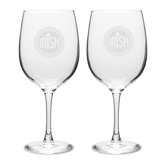 Irish Celtic Logo Deep Etched 19 oz Classic Red Wine Glass - Set of 2