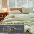 thumbnail image 4 of NSNLGSGC Sage Green Plaid Queen Comforter Set, 3-Piece Bedding Set, 4 of 7