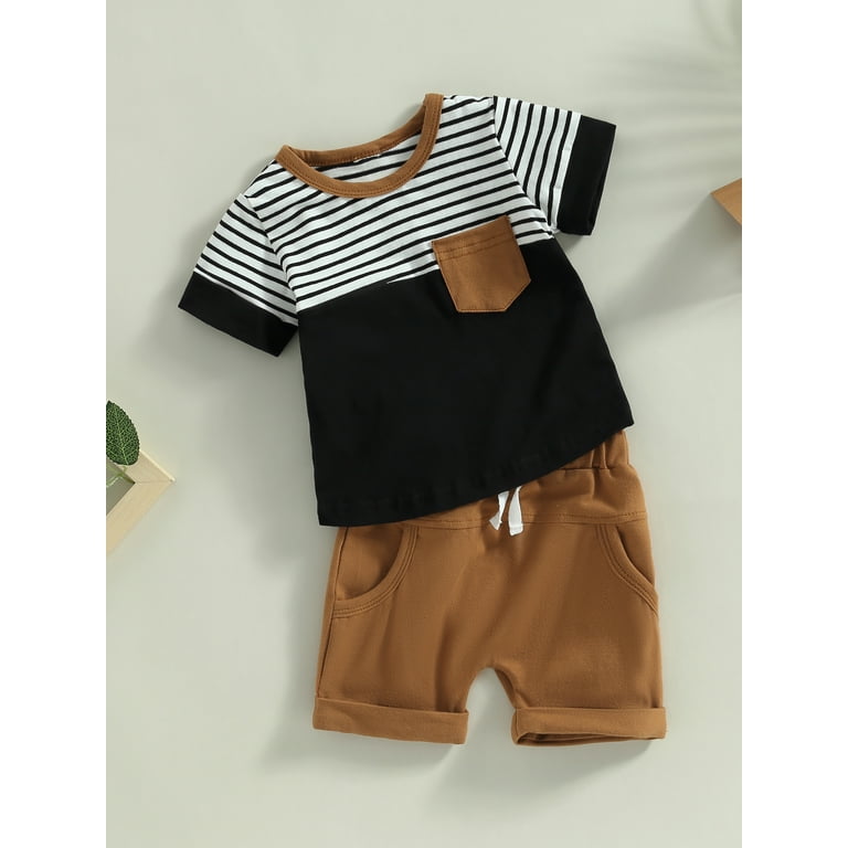 Qtinghua Toddler Baby Boy Short Sleeve Striped T-Shirt Top Shorts Outfit