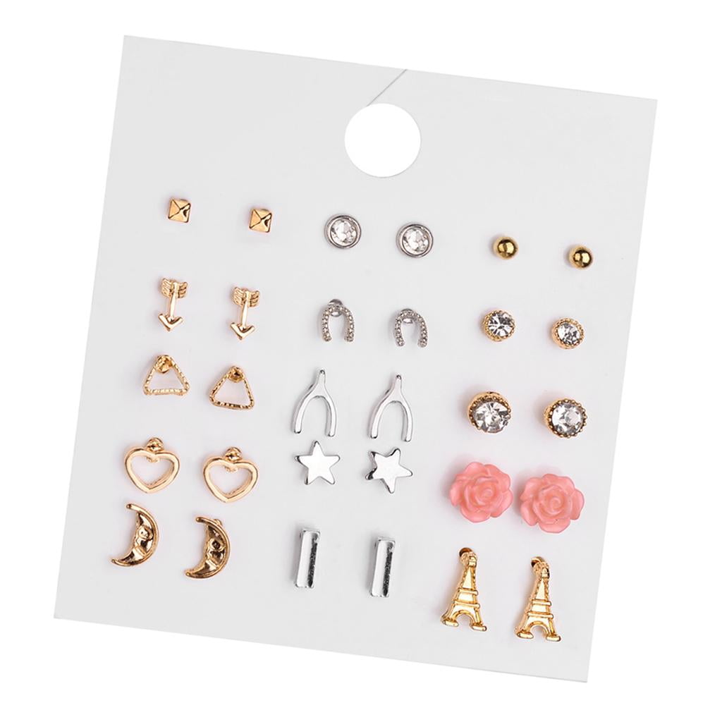 New Gold Black White Crystal Pearl Earrings Set Women Ear Stud Jewelry 15Pairs New Gold Black White Crystal Pearl Earrings Set Women Ear Stud Jewelry 15Pairs