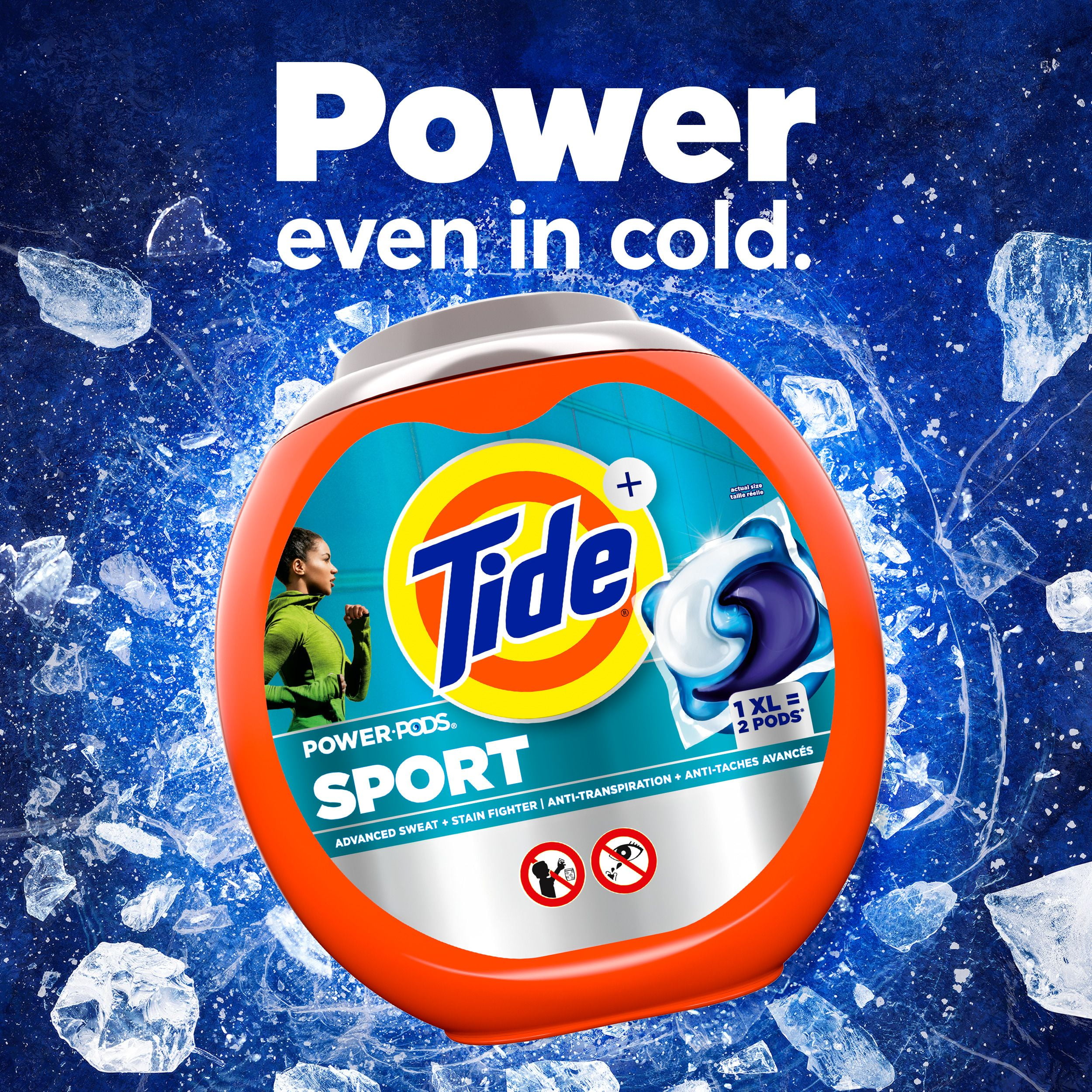 Tide Power Pods Sport Laundry Detergent Pacs, Advanced Sweat + Stain Fighter, 45CT