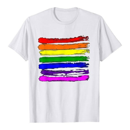 

Shirts for Women Womens Tops Dressy Casual Women s Summer Casual Round Neck Rainbow Print Short Sleeve Top T-Shirt Off The Shoulder Tops for Women Tube Tops for Women on Sales White M