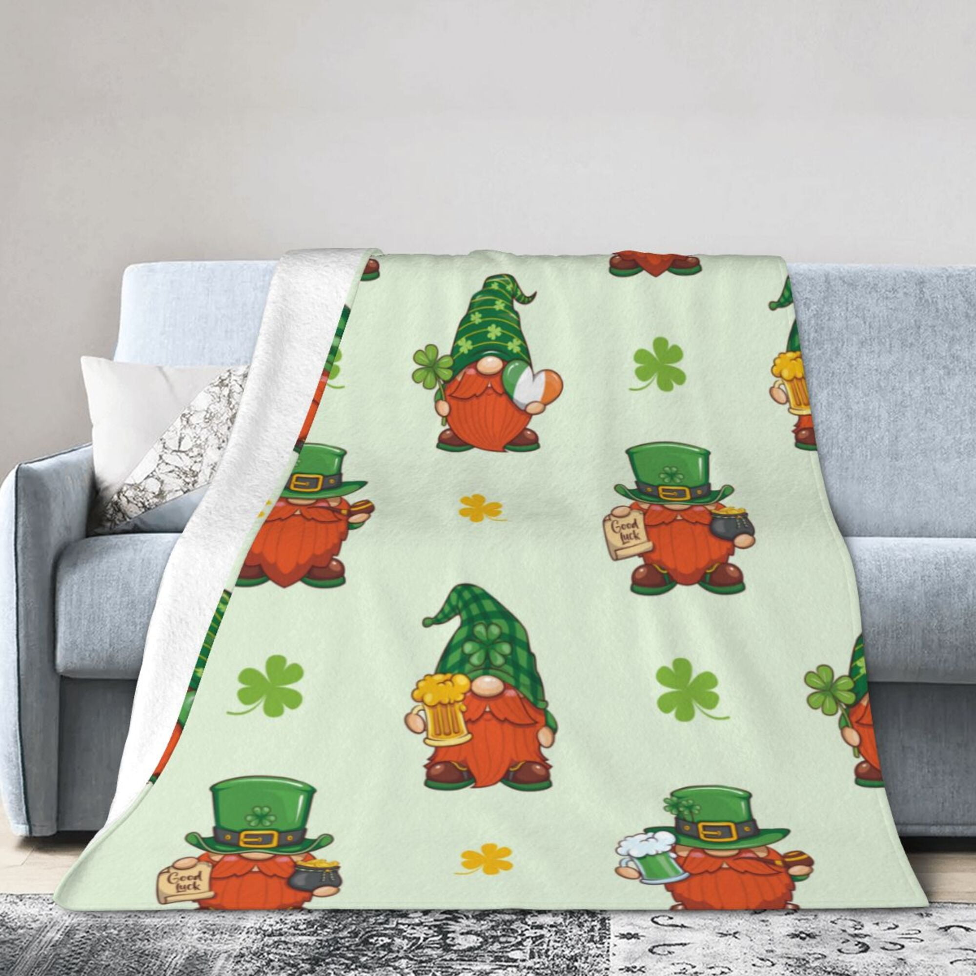 DouZhe Ultra Soft Micro Fleece Lightweight Flannel Bed Blanket Cute Gnomes Leprechaun Print Cozy Warm Throw Blankets 80 x60 Walmart