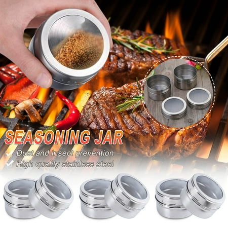 

Yedhsi 6pcs Kitchen Magnetic Spice Jars Rack Spices Storage Tins Stainless Steel Condiment Pot Seasoning Shakers Containers