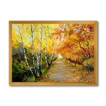 Designart 'Path Through The Autumn Woods Along River' Traditional Framed Art Print