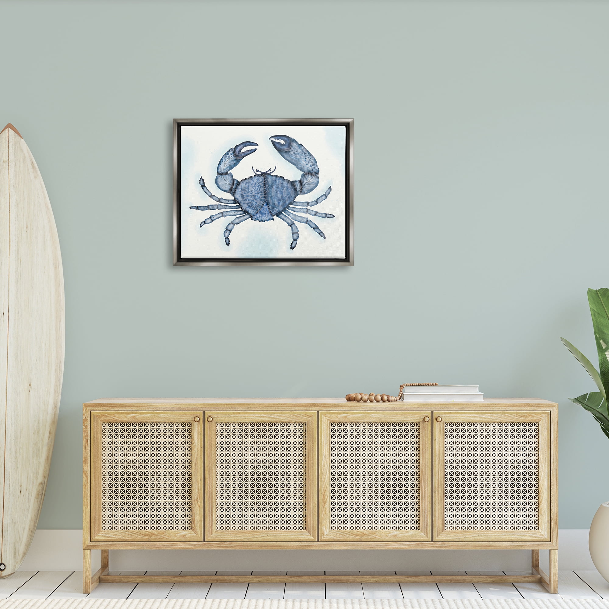 Stupell Industries Blue Crab Claws Sea Life Botanical Pattern Graphic Art Luster Gray Floating Framed Canvas Print Wall Art, Design by Darlene Seale