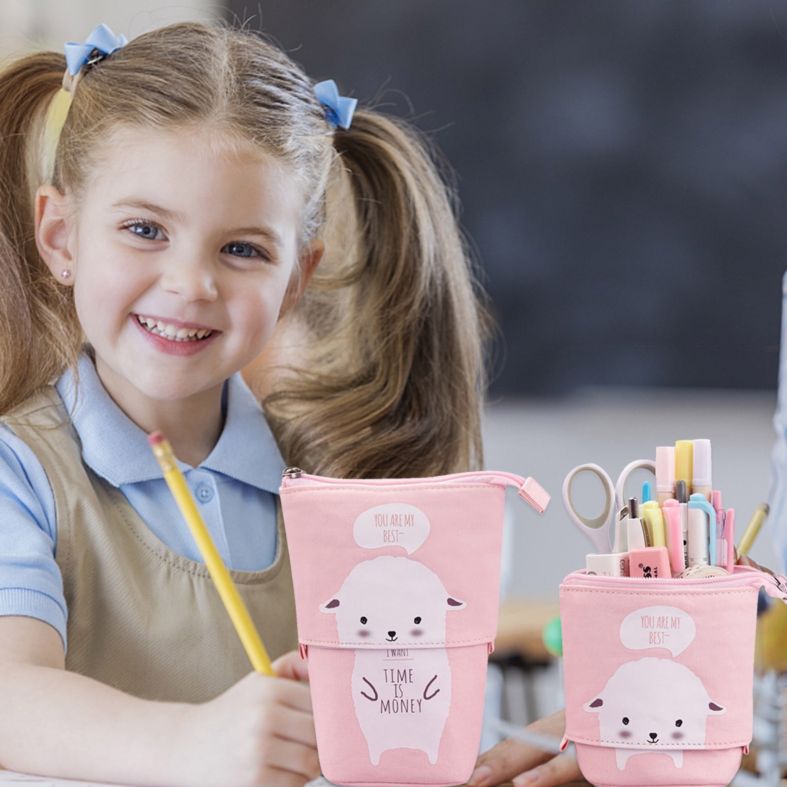 AURIGATE Standing Pencil Case for Girls, Boba Cat Pencil Case Cute