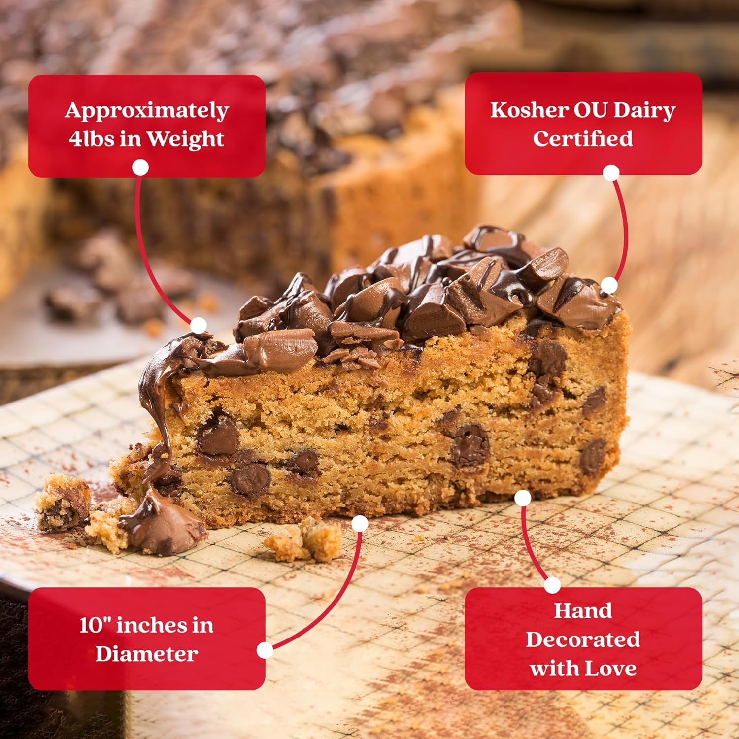 David’s Cookies 10" Chocolate Chip Deep Dish Cookie Pie, Pre-Sliced Birthday Cake, 14 Servings