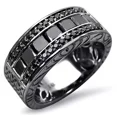 thumbnail image 3 of 3.00Ct Princess Cut Simulated Black Diamond Half Men's Wedding Band Ring 14K Black Gold Plated 925 Sterling Silver For Him, 3 of 4
