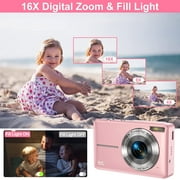 Zostuic Digital Camera, 1080P 44MP Vlogging Camera 16X Zoom Compact Portable Mini Rechargeable Kids Camera with 32GB Card