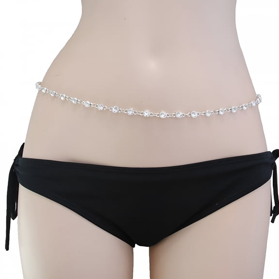 DESIGNICE Crystal Belly Chain Waist Chains Party Rhinestone Body Jewelry for Women and Girls - silver