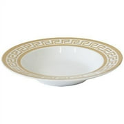 Euro Porcelain 97-piece Dish and Flatware Dinner Set - Greek Key Medusa Pattern 24 kt Gold Ornament, HQ Dining Service for 8