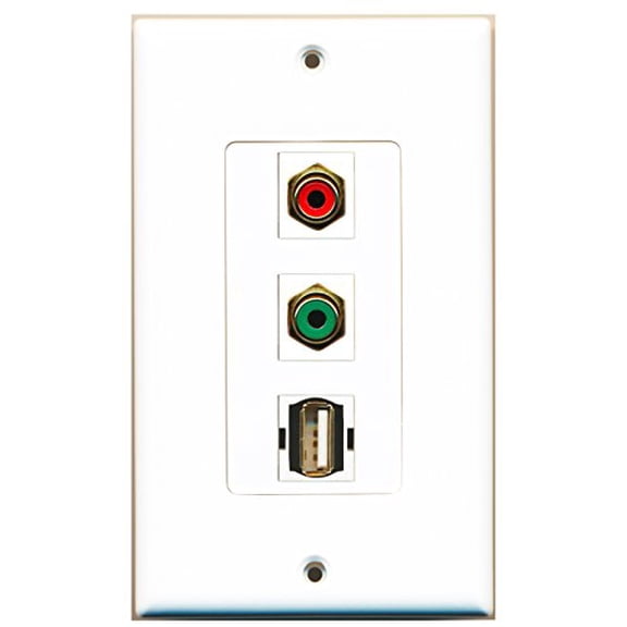 RiteAV - 1 Port RCA Red and 1 Port RCA Green and 1 Port USB A-A Decorative Wall Plate Decorative