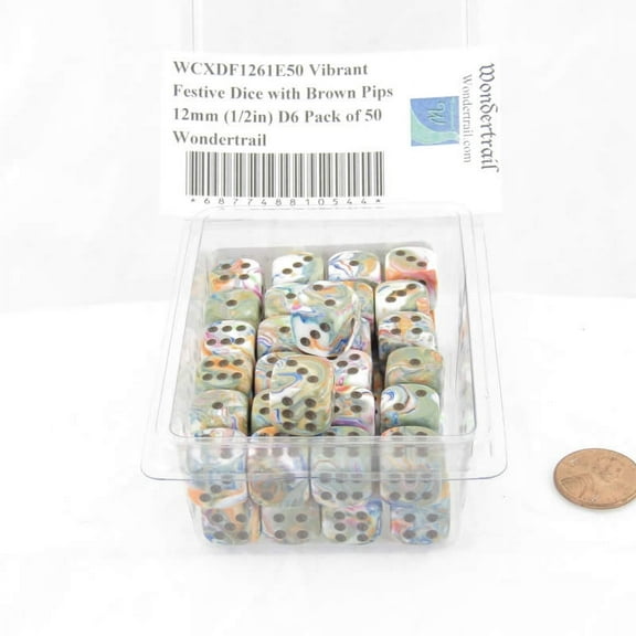 Vibrant Festive Dice with Brown Pips 12mm (1/2in) D6 Pack of 50 Wondertrail