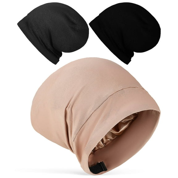 ifundom 3-Pack Satin Sleeping Bonnets for Hair , Wrapping, Smooth Hair Care, Black, Comfortable