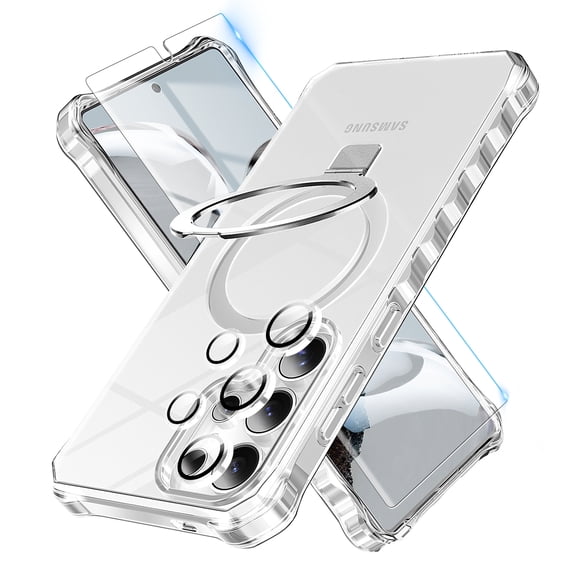 Dteck for Samsung Galaxy S25 Ultra Case with Screen Protector [Auto Alignment Kit], Slim Clear Back Shockproof Full Body Phone Cover with Ring Stand Camera Lens Cover for Samsung Galaxy S25 Ultra