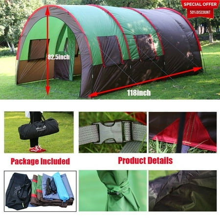 Waterproof 8-10 Person One Bedroom Two Living Room Double Layer Tunnel Family Party Outdoor Camping Large Tent