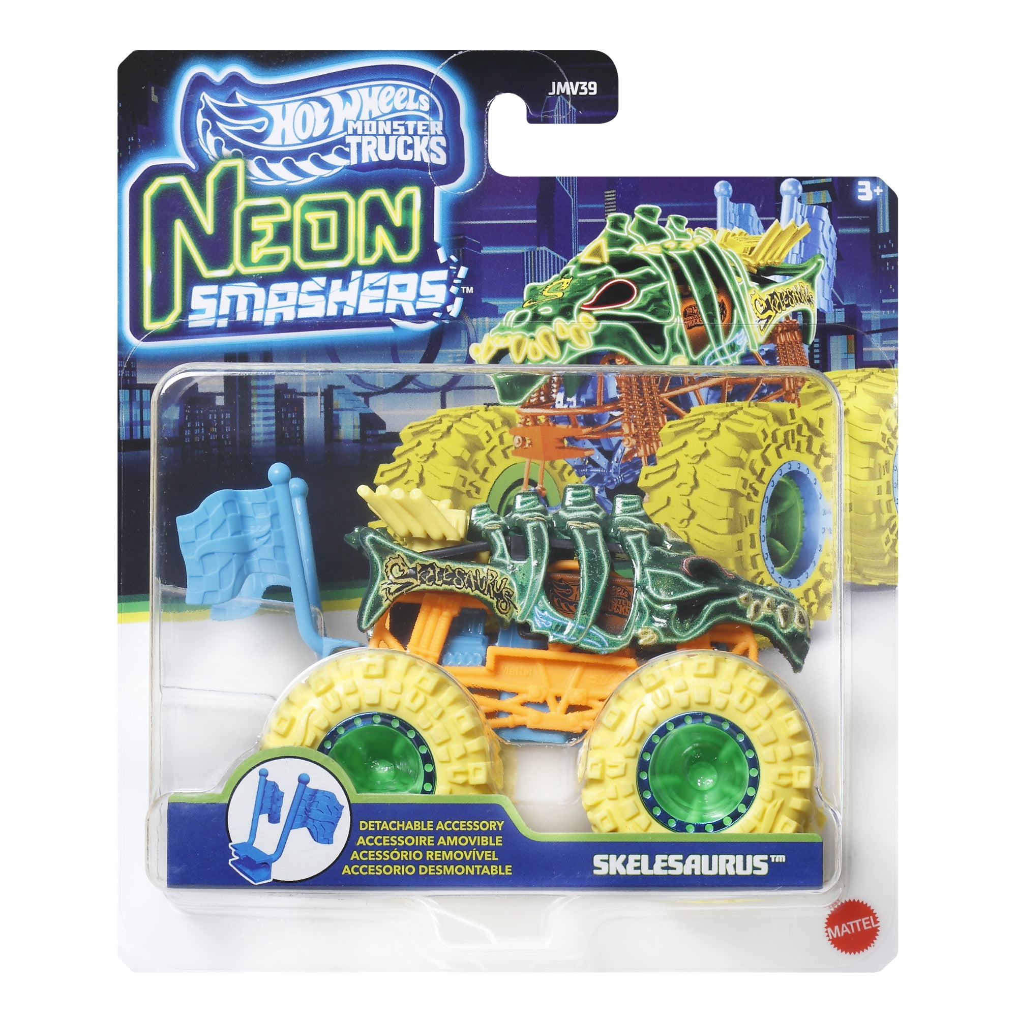 Hot Wheels Monster Trucks Neon Smashers 1:64 Scale Toy Vehicle & Clip-On Accessory (Styles May Vary)