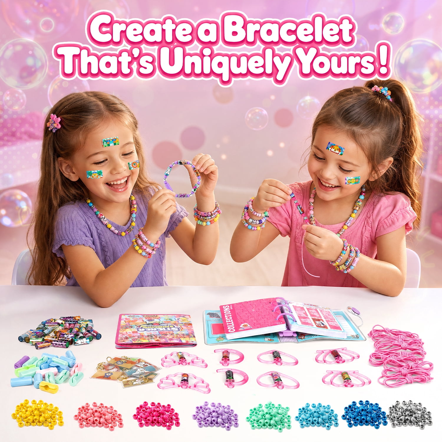 Monqistar Sticker Bracelet Kit, 1000 Mini Stickers Set, Wearable & Shareable Sticker Rolls, Sticker Collection Book, Make Bracelets & Necklaces Set for 5-12 Years Girls Gift