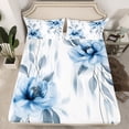 thumbnail image 2 of jejeloiu Blue Flower Floral Twin Sheet Sets,Gray Leaves Twin Fitted Sheet,Modern Minimalsit Aesthetic Flat Sheet For Girls,Super Cozy Room Decor,3pcs, 2 of 7